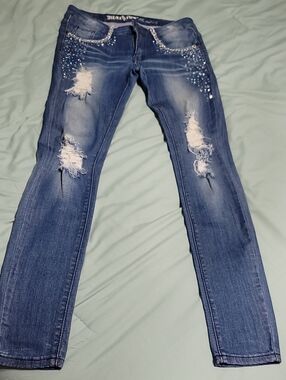 Embellished Distressed Blue Women's Jeans